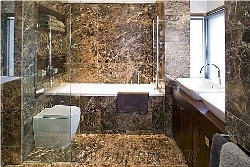 Emperador Dark Used in Bathroom, Brown Marble Bath Design