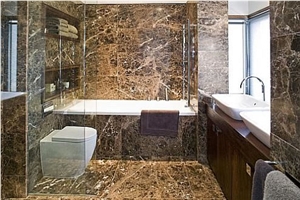Emperador Dark Used in Bathroom, Brown Marble Bath Design