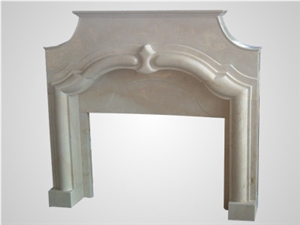 Beige Limestone Fireplace