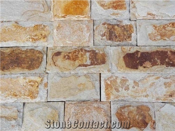 Handmade Natural Stone Gold Gneiss Mushroom Walling Tiles