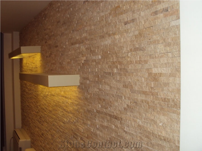 Decorative Travertine Wall Facing, Medium Beige Travertine Cultured Stone