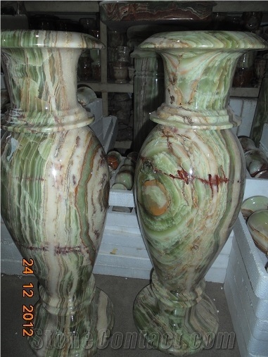 Onyx Vases, Multicolor Green Onyx Artifacts, Handcrafts