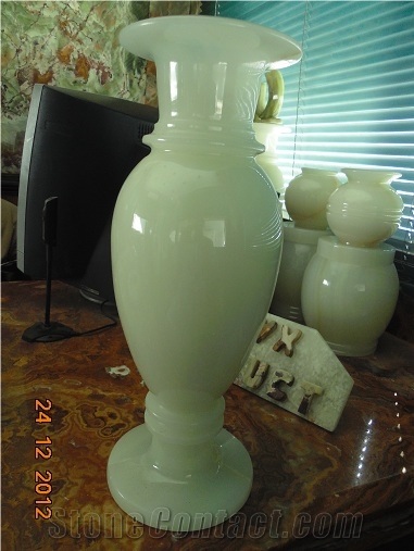 Onyx Vases, Pots, Pakistan White Onyx Artifacts, Handcrafts