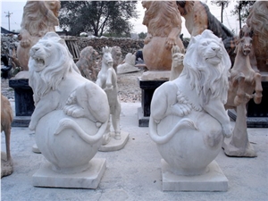 Factory Price China White Marble Carving Lion, Western Style Garden Artifacts, Handcrafts