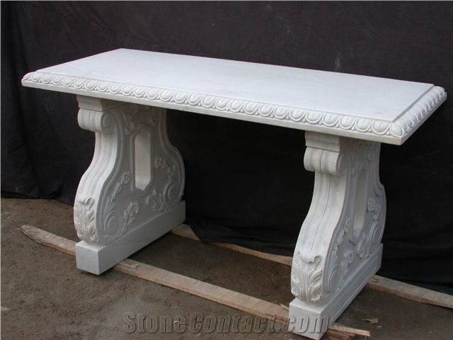 Mable White Marble Garden Bench