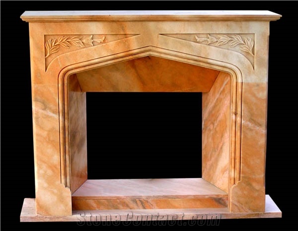 Stone Fireplace, MRBLE Pink Marble Fireplace