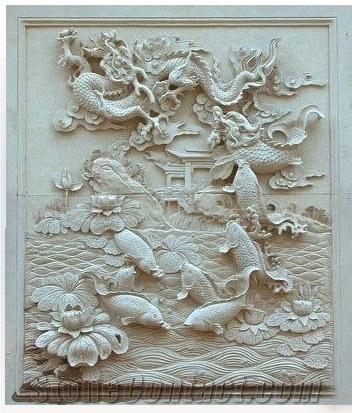 Wall Relief Marble, Beige Sandstone Wall Relief