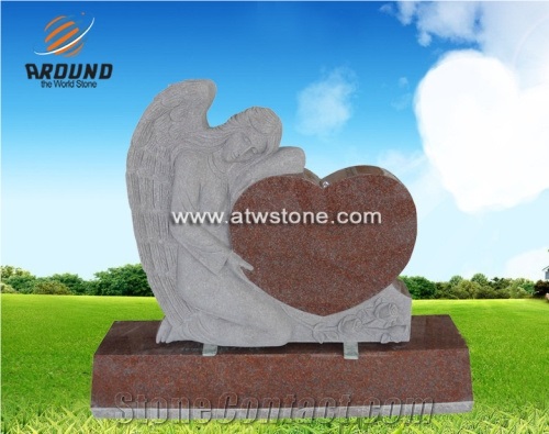 India Red Angel Holding Heart Headstone Monument