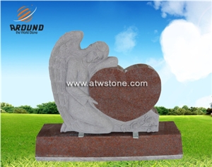 India Red Angel Holding Heart Headstone Monument