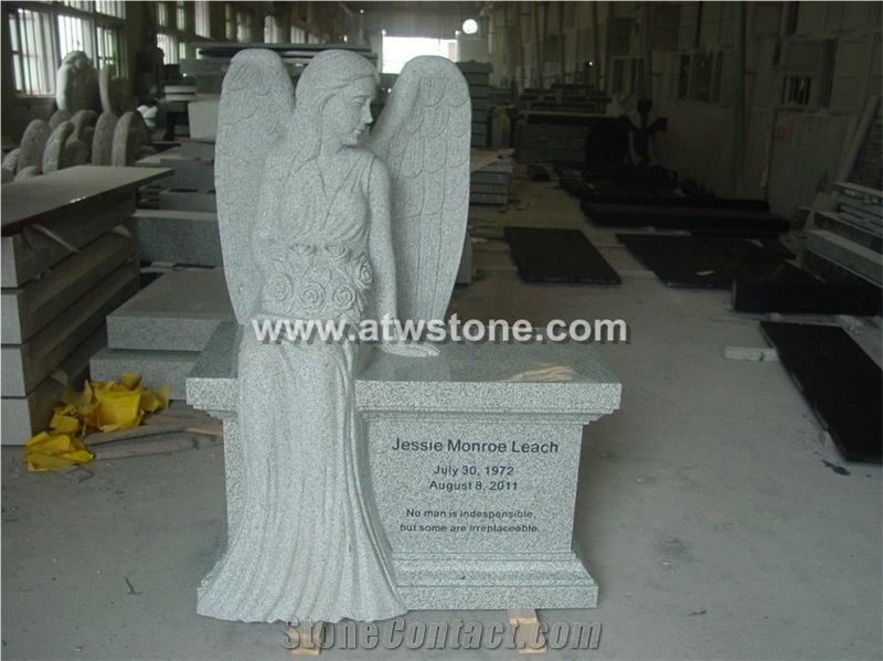 Light Gray Angel on the Bench Monument