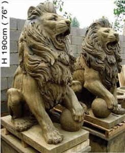Antique Brown Sitting Lion Statue,Handcarving Sculptures