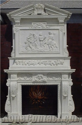 White Marble over Mantel, White Marble Fireplace
