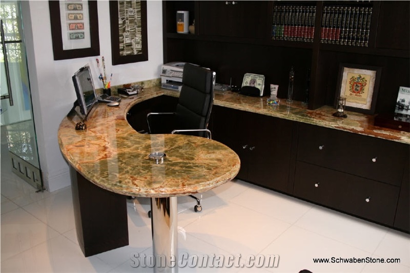 Rainforest Gold Marble Desk Top, Yellow Marble Kitchen Countertops