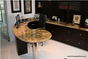 Rainforest Gold Marble Desk Top, Yellow Marble Kitchen Countertops