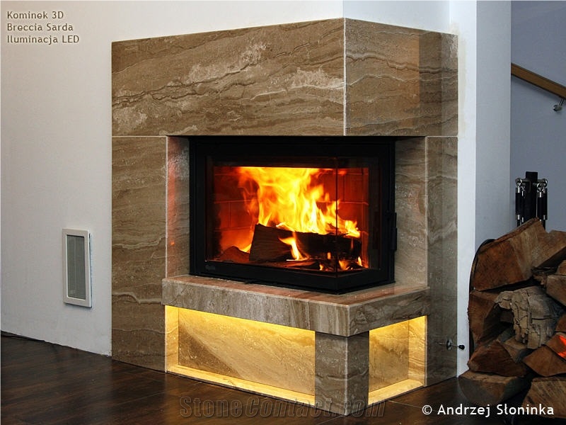Breccia Sarda Fireplace, Beige Marble from Poland