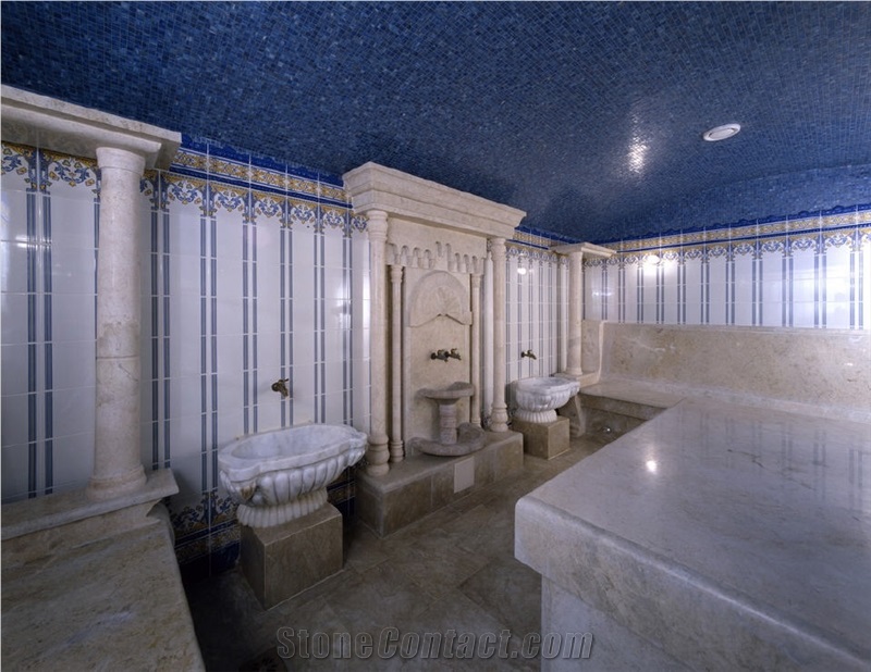 Crema Nova Turkish Hammam, Beige Marble Bath Design