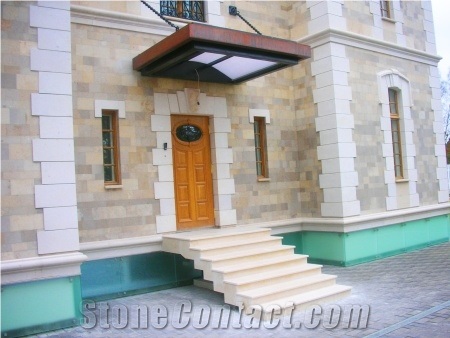 Outside Stairs, Crema Marfil Beige Marble