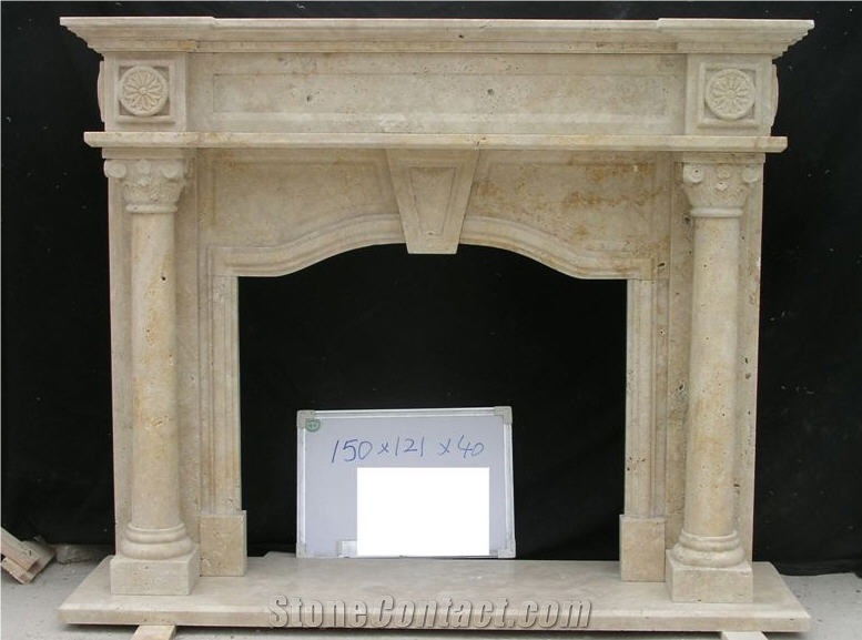 Beige Travertine Fireplace Mantel