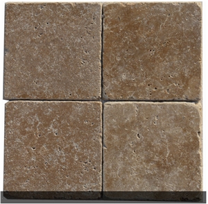 Dark Walnut Travertine Tumbled Tiles, Turkey Brown Travertine