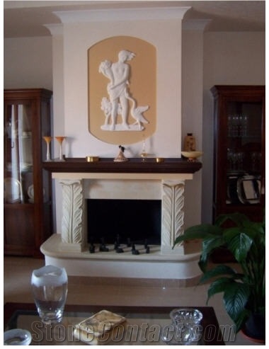 Fireplace in Filetto Rosso Trani, Beige Limestone