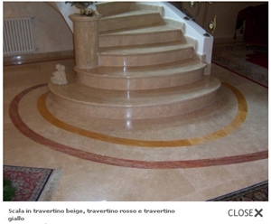 Stairs in Beige Travertine, Red Travertine, Giallo, Travertino Cisterna Beige Travertine