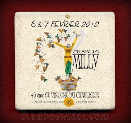 Bottle and Glass Coaster, Pierre De Bourgogne Beige Limestone Artifacts, Handcrafts