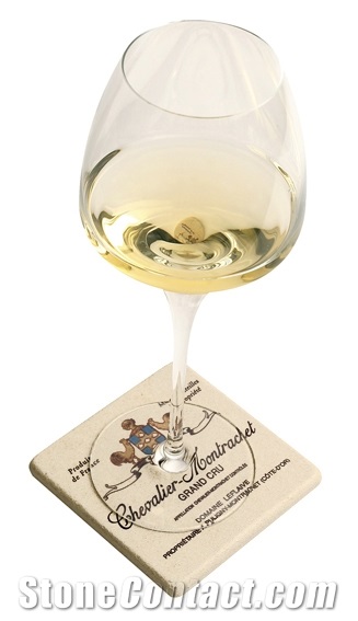 Bottle and Glass Coaster, Pierre De Bourgogne Beige Limestone Artifacts, Handcrafts
