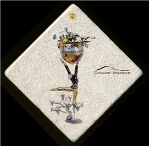 Bottle and Glass Coaster, Pierre De Bourgogne Beige Limestone Artifacts, Handcrafts