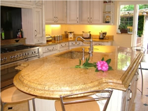 Kitchen Worktops Are Cut on a Bespoke Basis, Yellow Granite Kitchen Worktops