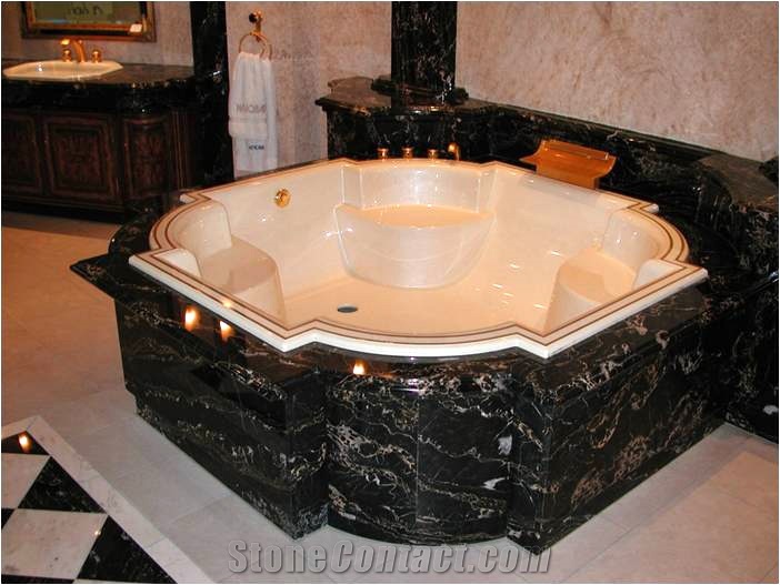 Bath Tub in Solid Marble in Portoro Gold, Black Marble