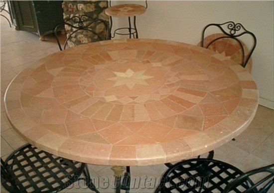 Round Table in Antique Terracotta, Pink Limestone Tabletops