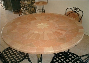 Round Table in Antique Terracotta, Pink Limestone Tabletops