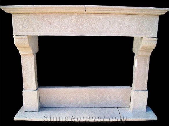 Splendid Limestone Fireplace, Apricena Fiorito Beige Limestone