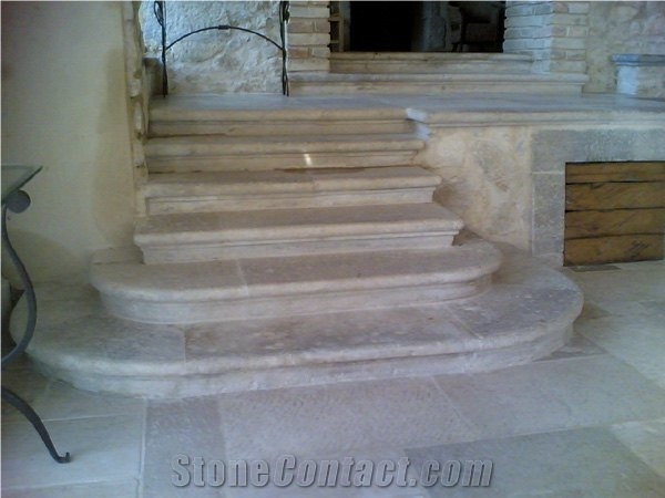 Stone Staircases Antique Style, Chiampo Venato Beige Limestone