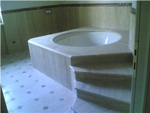 Beige Travertine Bath Tub Deck and Surround, Travertino Romano Dorato Beige Travertine