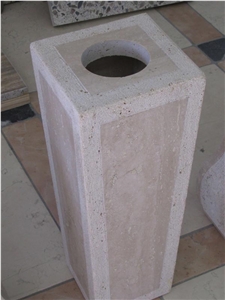 Funeral Vase, Biancone Di Castellammare Beige Limestone Urn, Vase, Bench