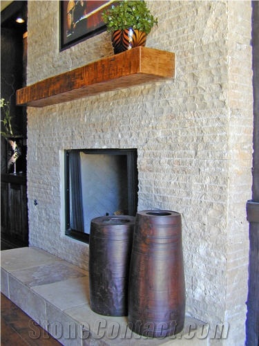 Roman Walnut Striated Chisel Fireplace, Travertino Romano Beige Travertine