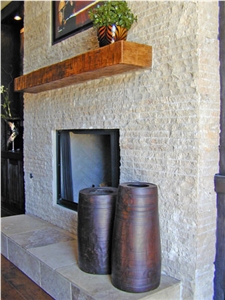 Roman Walnut Striated Chisel Fireplace, Travertino Romano Beige Travertine