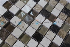 Supply and Wholesale Marble Mix Glass Mosaic Tiles, Emperador Dark Brown Marble Glass Mosaic
