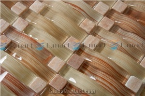 Supply Wave Marble Mix Glass Mosaic Tiles EM64CS04, Mosaic Tiles,stone Mosaic Tiles ,glass Mosai Beige Marble Glass Mosaic