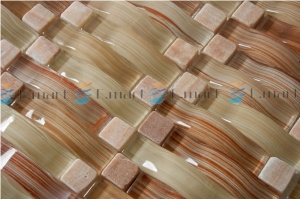 Supply Wave Marble Mix Glass Mosaic Tiles EM64CS04, Mosaic Tiles,stone Mosaic Tiles ,glass Mosai Beige Marble Glass Mosaic