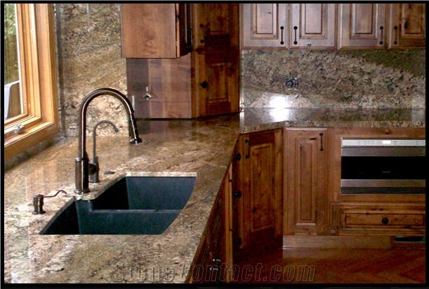 Juparana Persa Granite Kitchen Countertops, Yellow Granite