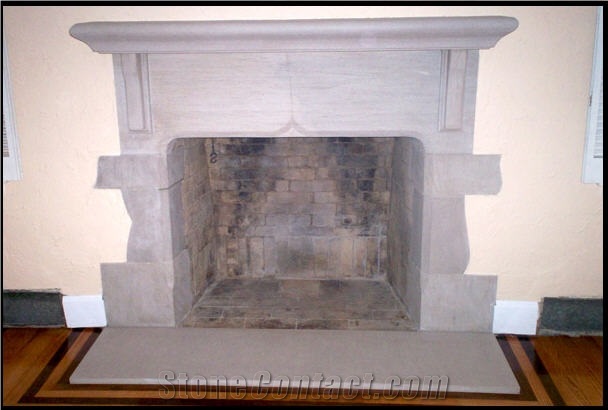 Limestone Fireplace, Crema Maya Beige Limestone