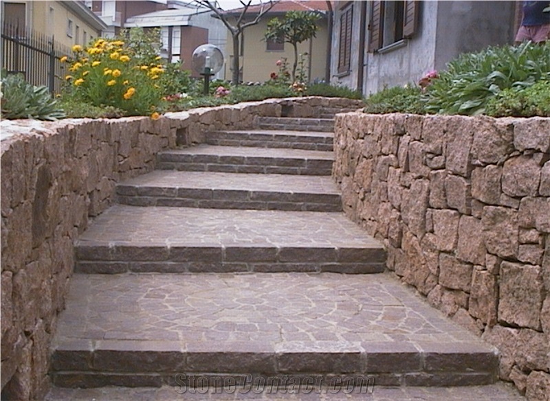 Stairs, Steps, Porfido Trentino Red Granite