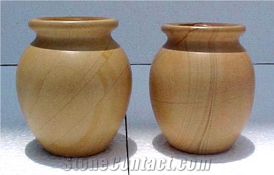 Flower Pot, Teak Wood Beige Marble Home Decor