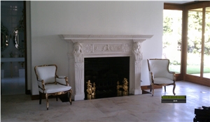 Beige Limestone Fireplace
