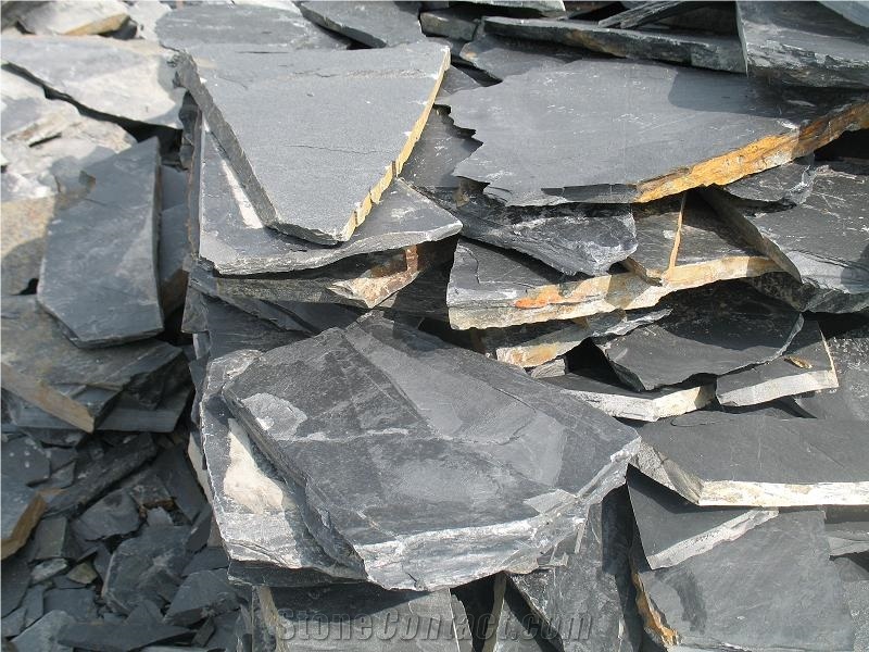 Irregular Shape Tile,Slate Flagstone Pavers, Natural Black Slate Flagstone Pavers