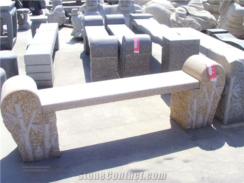 Stone Table and Bench, Grey Granite Bench
