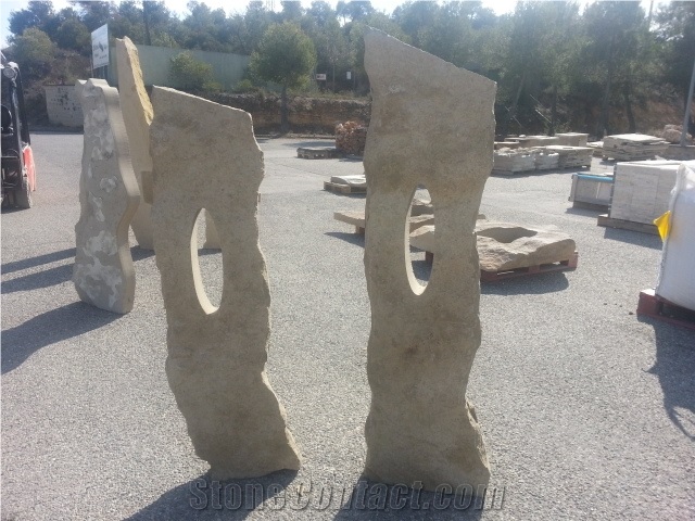 Stone Monoliths Eco-Garden, Beige Sandstone Sculpture, Statue