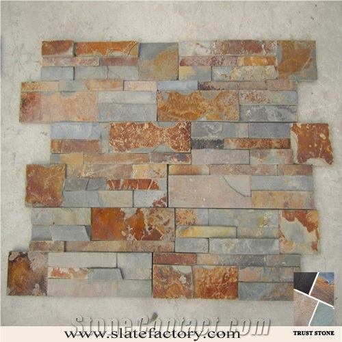 Multicolor Ledgestone Wall Veneer, Rustic Slate Cultured Stone Cladding, Rusty Slate Stone Veneer